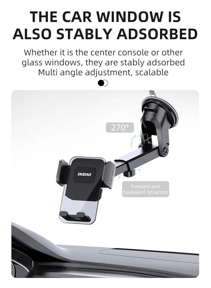 دوداو حامل هاتف السيارة F8Max+ من Dudao - قابل للتعديل بزاوية 360 درجة للوحة القيادة والزجاج الأمامي، تشغيل بيد واحدة - Image 5