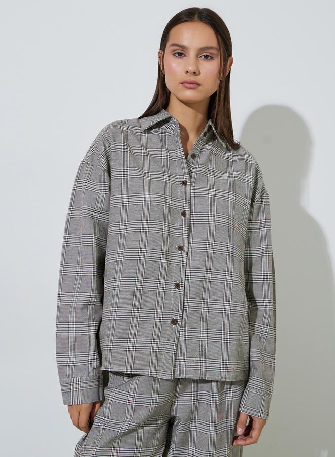 Styli Multi-Color Checked Button-Up Shirt and Wide leg Trousers Set - Image 2
