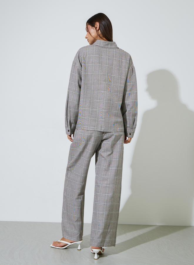 Styli Multi-Color Checked Button-Up Shirt and Wide leg Trousers Set - Image 3