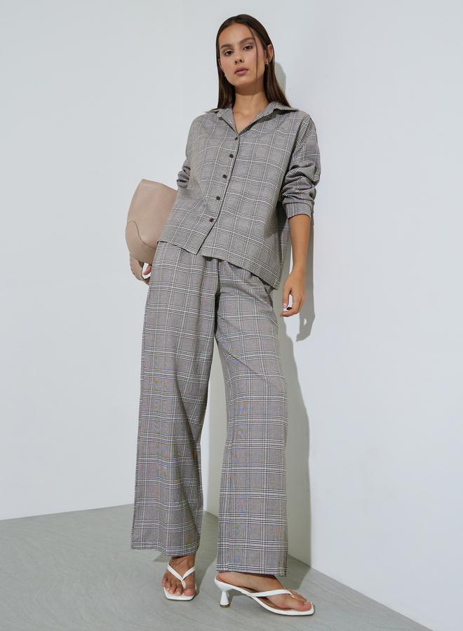 Styli Multi-Color Checked Button-Up Shirt and Wide leg Trousers Set - Image 1