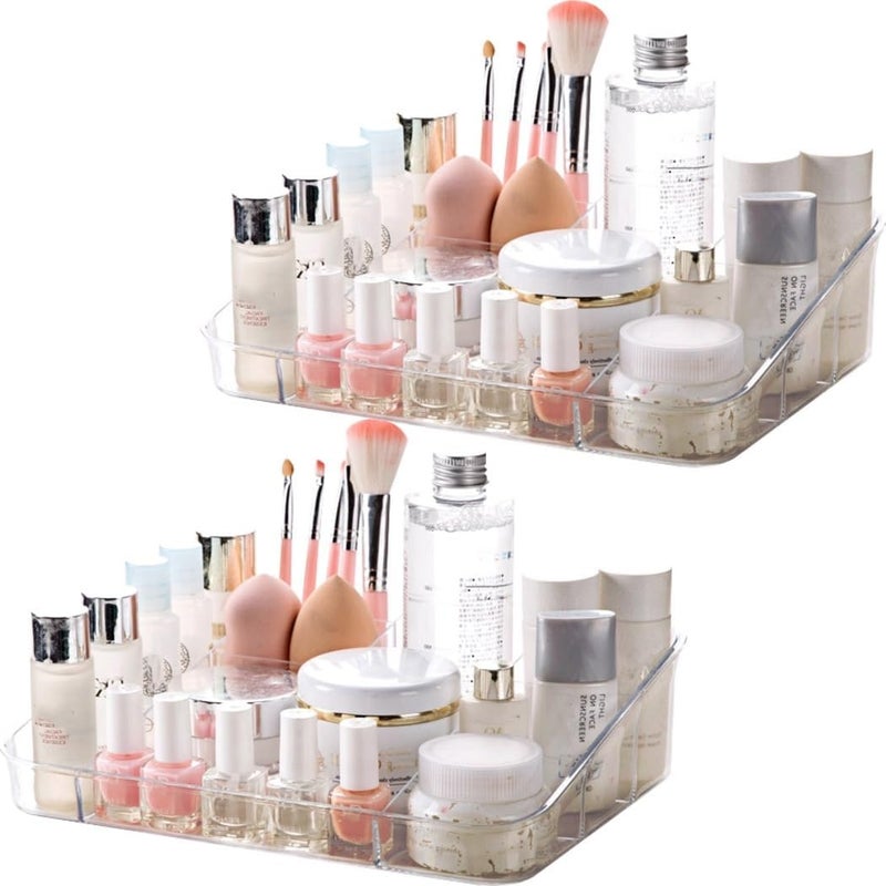 2-Piece Clear Acrylic Makeup Organizer Set with Multiple Compartments for Cosmetic and Stationery Storage, Ideal for Vanity and Desk Organization - Image 4