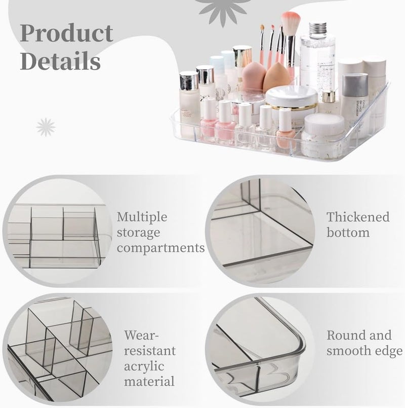 2-Piece Clear Acrylic Makeup Organizer Set with Multiple Compartments for Cosmetic and Stationery Storage, Ideal for Vanity and Desk Organization - Image 3