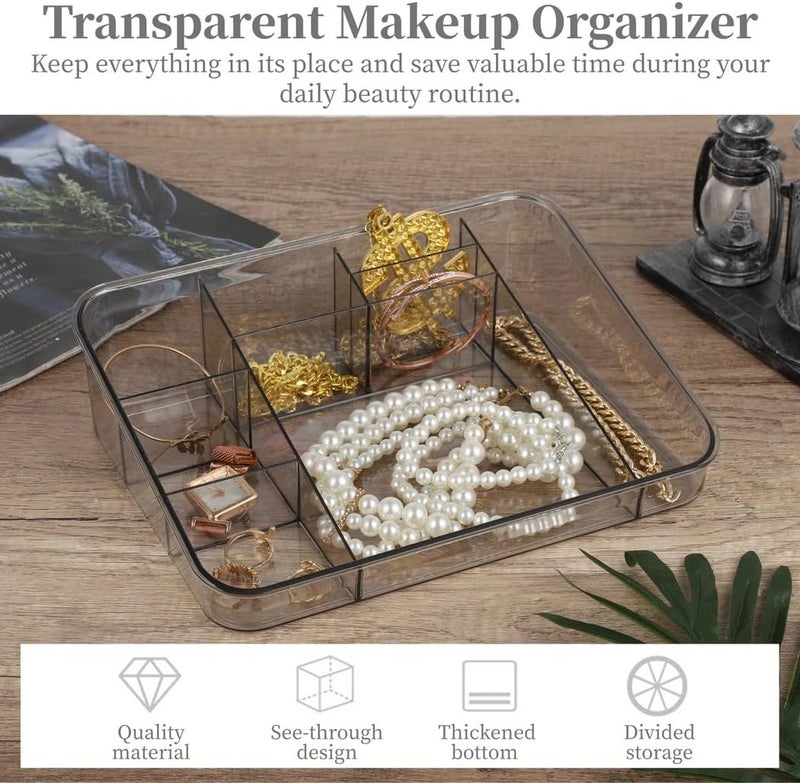 2-Piece Clear Acrylic Makeup Organizer Set with Multiple Compartments for Cosmetic and Stationery Storage, Ideal for Vanity and Desk Organization - Image 2