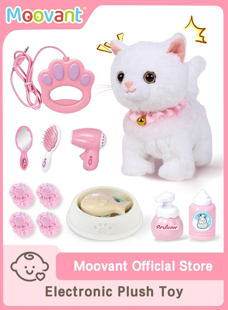Moovant 12PCS Cat Toys for Kids, Interactive Electronic Pet Cat with Detachable Cleaning, Walking and Talking Removable Plush Electronic Cat Toy, Voice-Activated Induction Kitty Toy  - Image 1