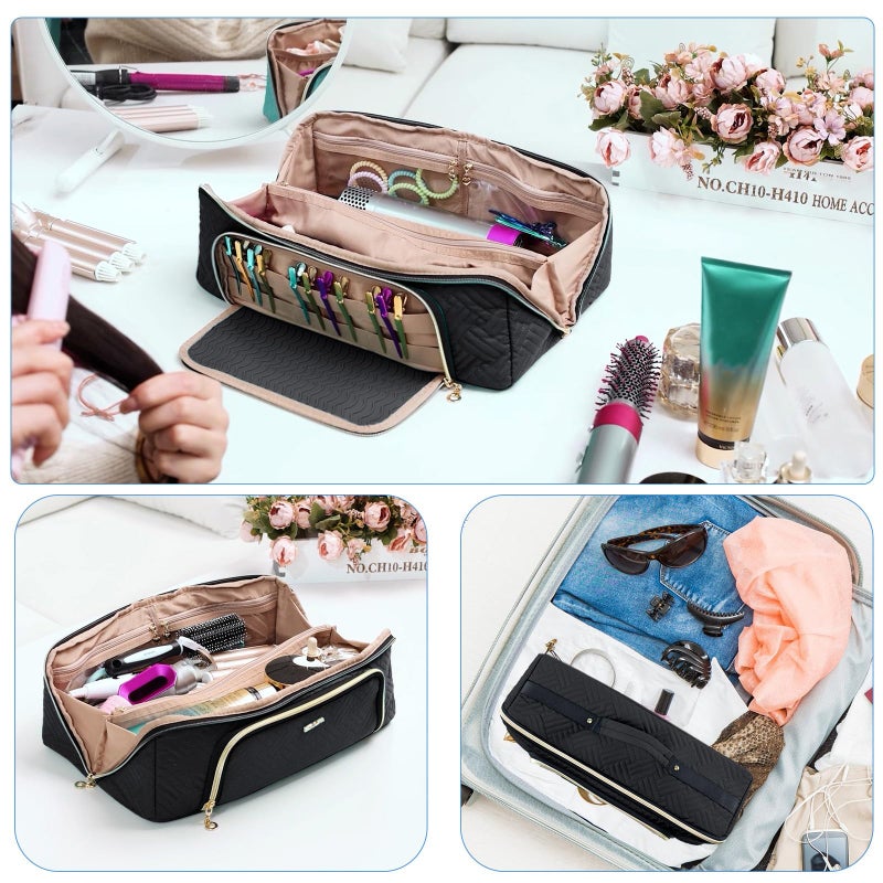 ELCUPA Large Hair Tools Travel Bag with Iron Mat - 2in1 Hair Tools Organizer for Hair Dryer Brush, Flat Irons, Straighteners, Curling Irons, Hair Bag, Makeup Bag, Cosmetic Bag for Travel Essentials - Image 3