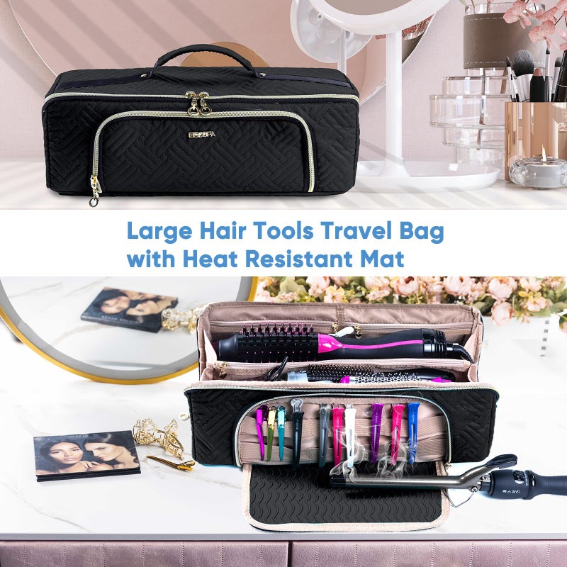 ELCUPA Large Hair Tools Travel Bag with Iron Mat - 2in1 Hair Tools Organizer for Hair Dryer Brush, Flat Irons, Straighteners, Curling Irons, Hair Bag, Makeup Bag, Cosmetic Bag for Travel Essentials - Image 2