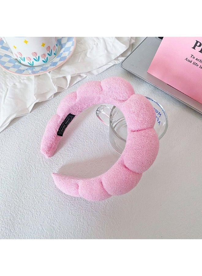 3-Piece Sponge Headband Wristband Set for Face Washing, Women's Makeup Headband, Skin Care Makeup Remover, Face Wash Spa Yoga Exercise, Shower Headband Terry Cloth Hairband (Pink) - Image 4