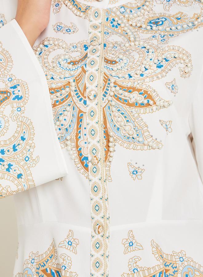 Amirah Women Placement Print Jalabiya with Pearl Embellishment - Image 4