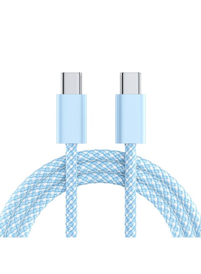 1M Braided USB Type-C to Type-C Cable, 60W PD Fast Charging, 480Mbps Data Transfer, Nylon Reinforced, compatanble with iPhone(iPhone 15 series and above) and Samsung ,Blue - Image 1