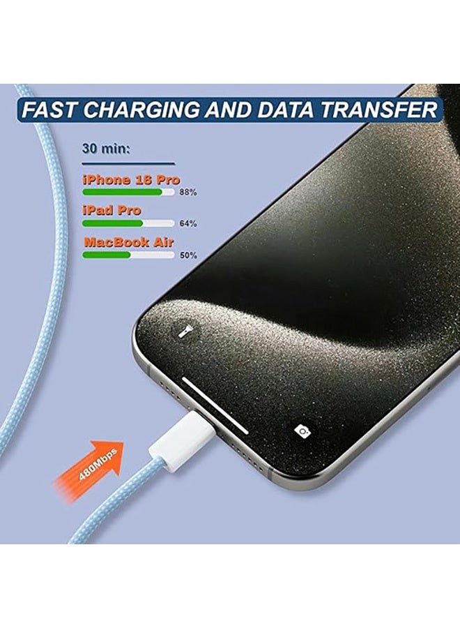 1M Braided USB Type-C to Type-C Cable, 60W PD Fast Charging, 480Mbps Data Transfer, Nylon Reinforced, compatanble with iPhone(iPhone 15 series and above) and Samsung ,Blue - Image 3