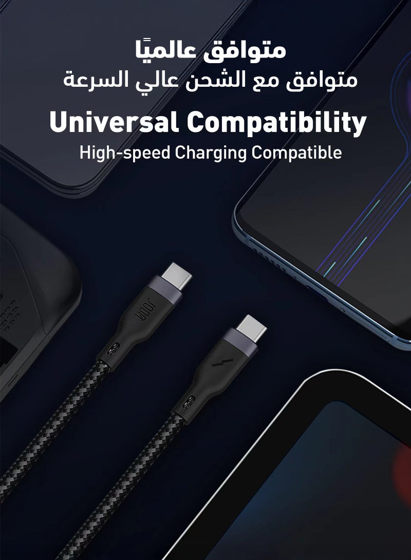 JODA 60W C to C 2 M Black Braided Nylon Cable 🔌 60W Fast Charging ⚡ Braided Nylon Cable 💪  Safe Fast Charging 🛡️  Smart Device & iPhone Charging Cable 📱  Durable Charger 🔧  Long-Lasting Charging Cable 🔋  USB-C Cable Charger 🔌  Super Fast Charging ⚡  2 Meter Cable 📏  iPhone & Android Charger 📱🔋  Strong & Flexible Charging Cable 💯 - Image 5