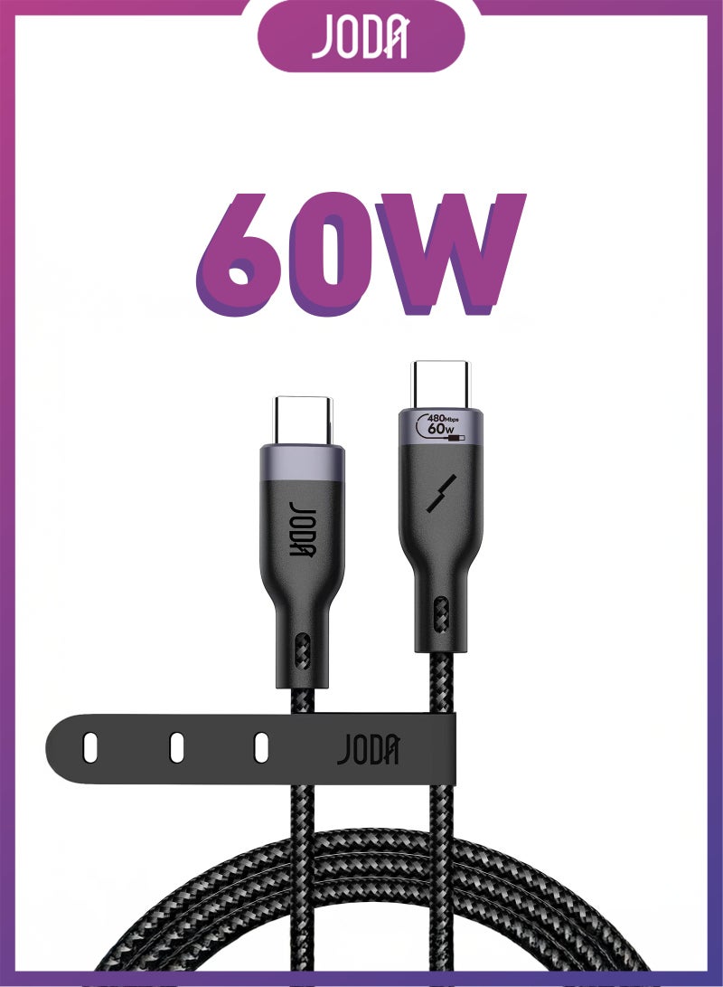 JODA 60W C to C 2 M Black Braided Nylon Cable 🔌 60W Fast Charging ⚡ Braided Nylon Cable 💪  Safe Fast Charging 🛡️  Smart Device & iPhone Charging Cable 📱  Durable Charger 🔧  Long-Lasting Charging Cable 🔋  USB-C Cable Charger 🔌  Super Fast Charging ⚡  2 Meter Cable 📏  iPhone & Android Charger 📱🔋  Strong & Flexible Charging Cable 💯 - Image 1