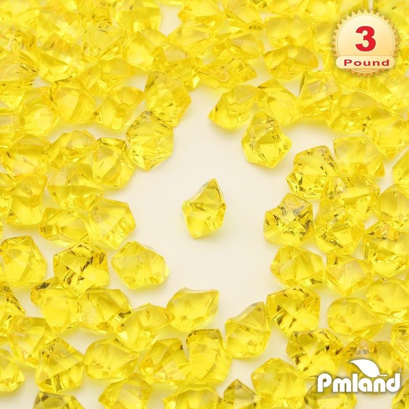 PM لاند PMLAND أحجار جليدية أكريليكية باللون الأصفر، 550 قطعة، في كيس بسعة 2.25 قارورة. بلورات وجواهر مزيفة على شكل مكعبات مطحونة، مناسبة لملء الأواني وتزيين المناسبات الاحتفالية وحفلات استقبال المواليد. - Image 3