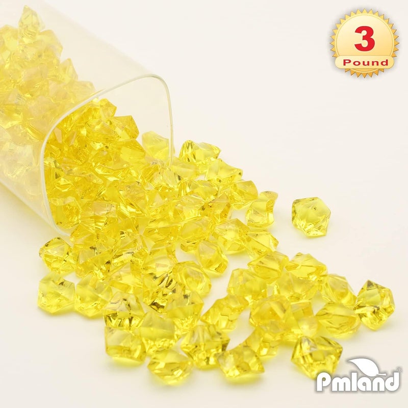 PM لاند PMLAND أحجار جليدية أكريليكية باللون الأصفر، 550 قطعة، في كيس بسعة 2.25 قارورة. بلورات وجواهر مزيفة على شكل مكعبات مطحونة، مناسبة لملء الأواني وتزيين المناسبات الاحتفالية وحفلات استقبال المواليد. - Image 4