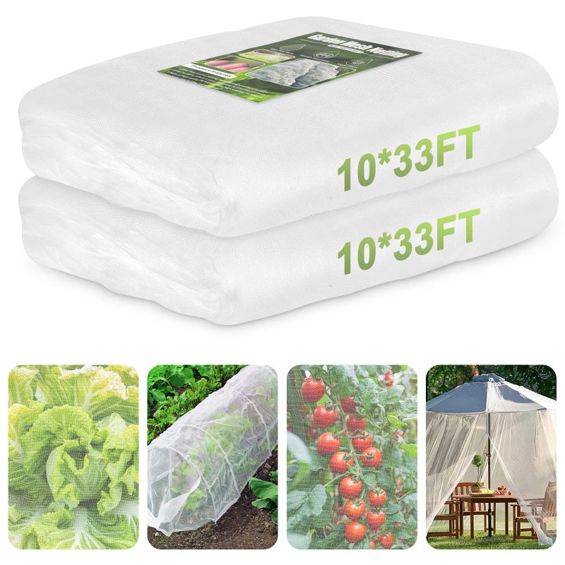 Garden Netting 2 Pack 10x33Ft Ultra Fine Mesh Netting Pest Barrier Protection Bird Mosquito Net Plants Cover for Vegetables Fruits Flowers Crops Greenhouse Row Cover Raised Bed Patio Mesh Netting