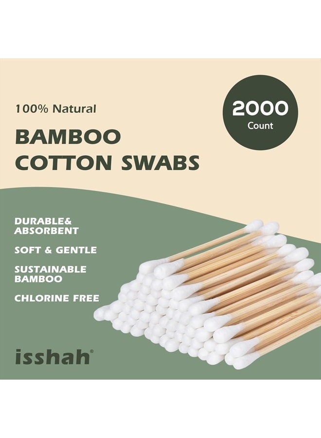 Isshah Bamboo Cotton Swabs - 2000 Count - FSC Certified and PETA Approved, Eco Friendly Double Tips, Plastic Free Ear Sticks, All Natural 100% Biodegradable Organic Cotton Buds by Isshah - Image 2