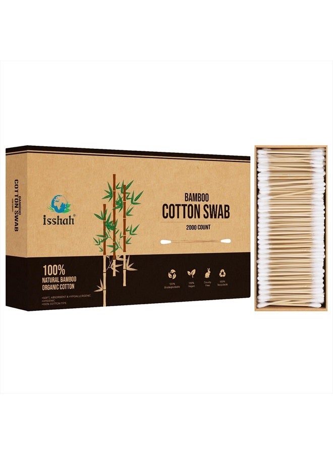 Isshah Bamboo Cotton Swabs - 2000 Count - FSC Certified and PETA Approved, Eco Friendly Double Tips, Plastic Free Ear Sticks, All Natural 100% Biodegradable Organic Cotton Buds by Isshah - Image 1
