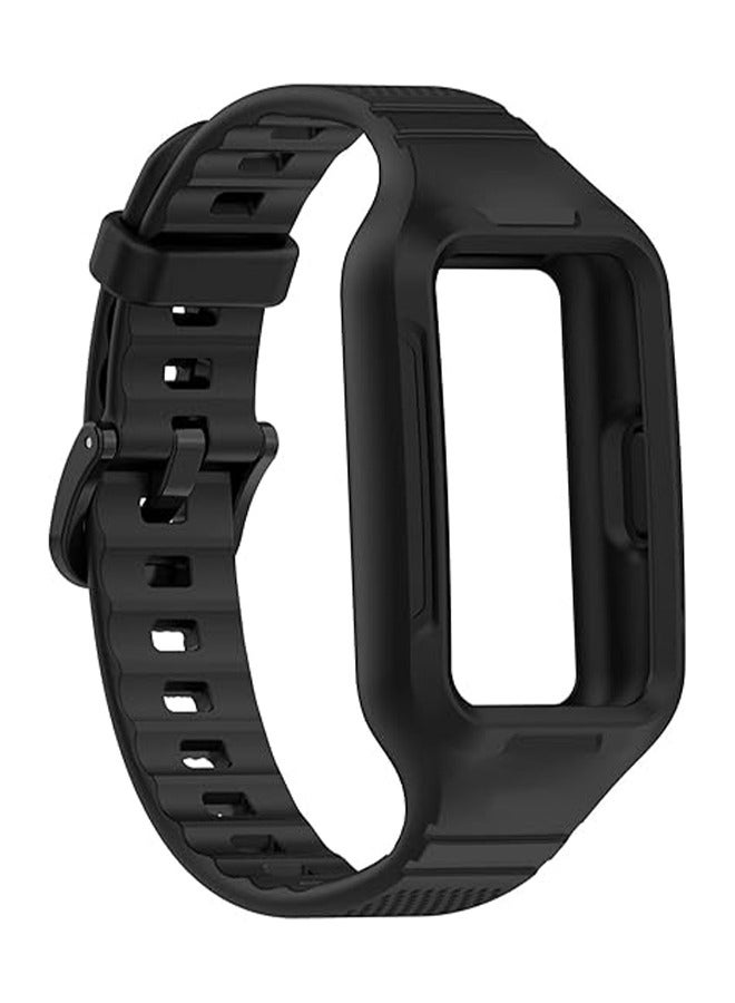 HY Suitable for Huawei Bracelet 9/8/7/6 Integrated Texture Strap Huawei Band8 Strap Honor Bracelet 7/6 Strap (Black)  - Image 1