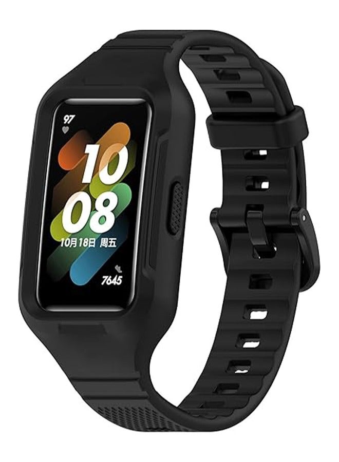 HY Suitable for Huawei Bracelet 9/8/7/6 Integrated Texture Strap Huawei Band8 Strap Honor Bracelet 7/6 Strap (Black)  - Image 4
