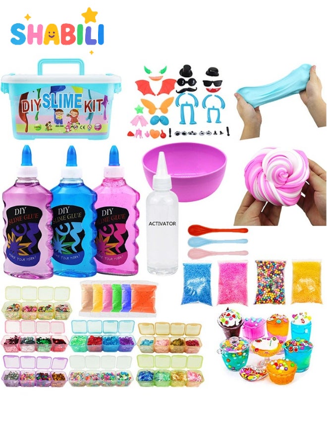 شبيلي مجموعة صنع سلايم للأطفال من عمر ٦ إلى ١٢ سنة مع غراء شفاف وخرز وكرات فوم وزينة – طقم فنون وحرف يدوية لتخفيف التوتر ولعب عيد الميلاد - Image 1