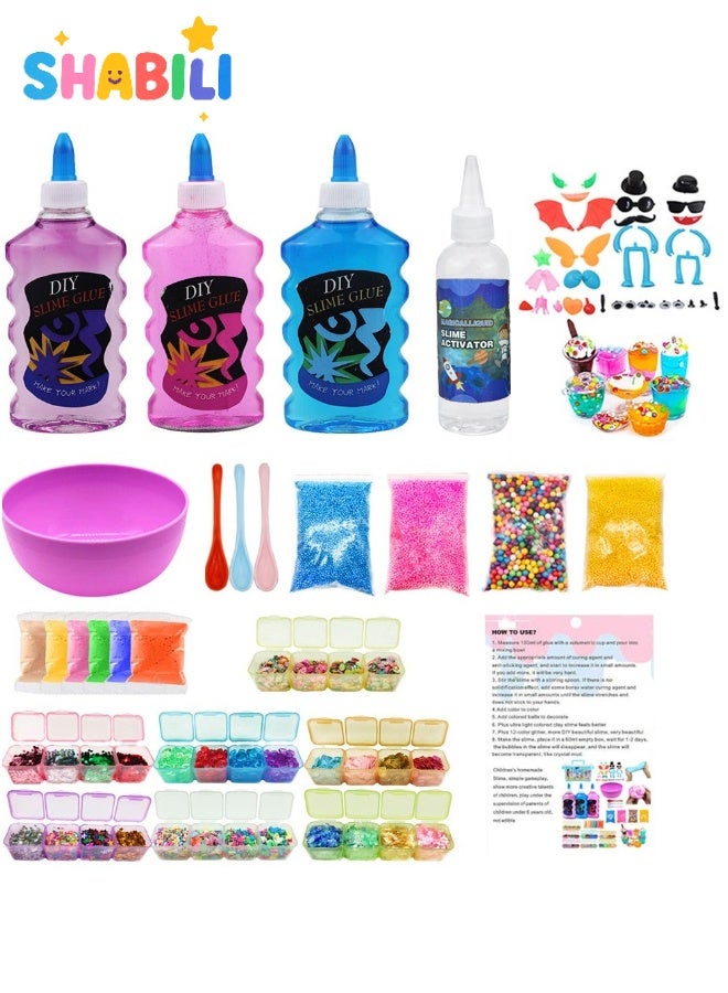 SHABILI DIY Slime Kit for Kids Ages 6-12 with Clear Glue Glitter Beads Foam Balls Charms Tools – Creative Crystal Slime Making Set for Girls Boys – Stress Relief Art & Craft Toy Birthday Gift Party Favors - Image 2