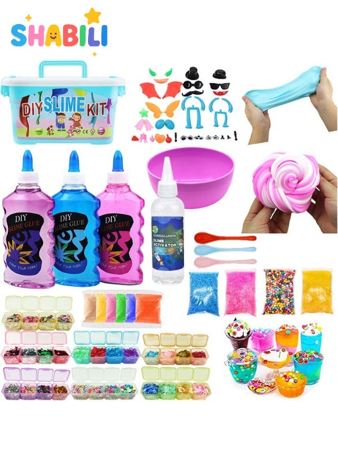SHABILI DIY Slime Kit for Kids Ages 6-12 with Clear Glue Glitter Beads Foam Balls Charms Tools – Creative Crystal Slime Making Set for Girls Boys – Stress Relief Art & Craft Toy Birthday Gift Party Favors - Image 1