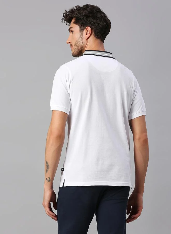 Dennis Lingo Men'S White 100% Cotton Solid Pattern Regular Fit T-Shirt