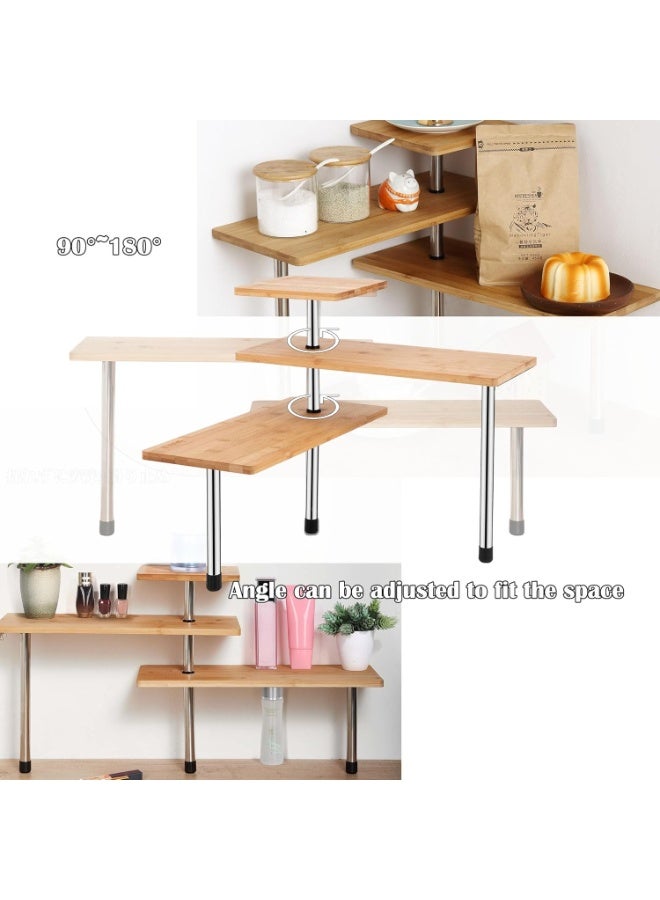والالا رف زاوية متحرك من الخشب والمعدن مكون من 3 طبقات، منظم سطح الطاولة قابل للتعديل، رف التوابل، رف العرض المنزلي، رف تخزين مستحضرات التجميل للمنزل والمكتب - Image 3