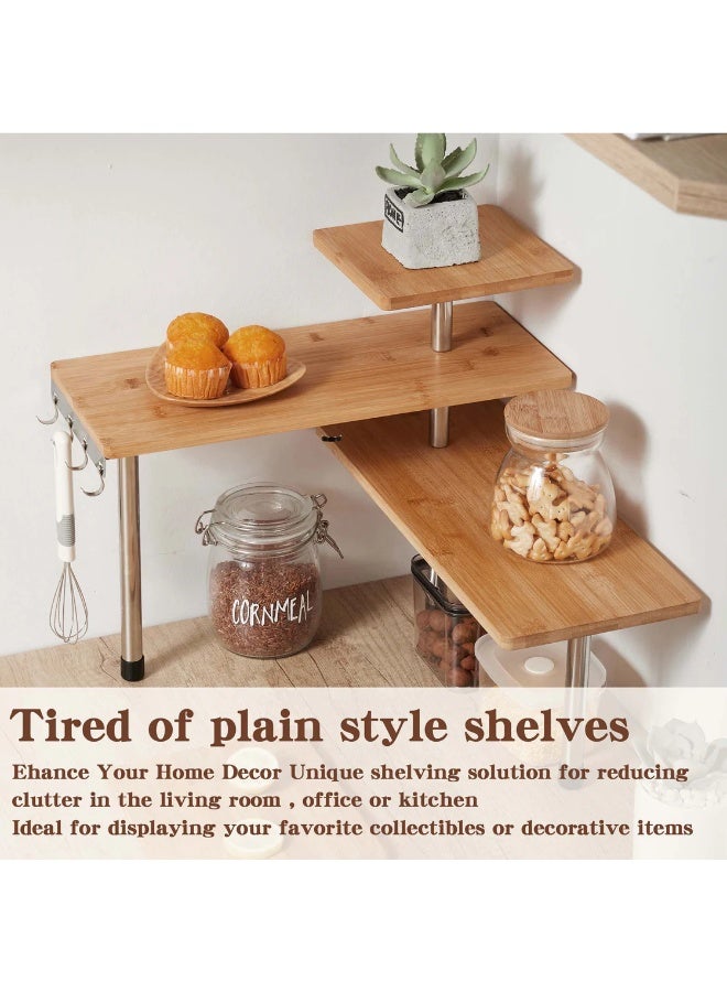 والالا رف زاوية متحرك من الخشب والمعدن مكون من 3 طبقات، منظم سطح الطاولة قابل للتعديل، رف التوابل، رف العرض المنزلي، رف تخزين مستحضرات التجميل للمنزل والمكتب - Image 2