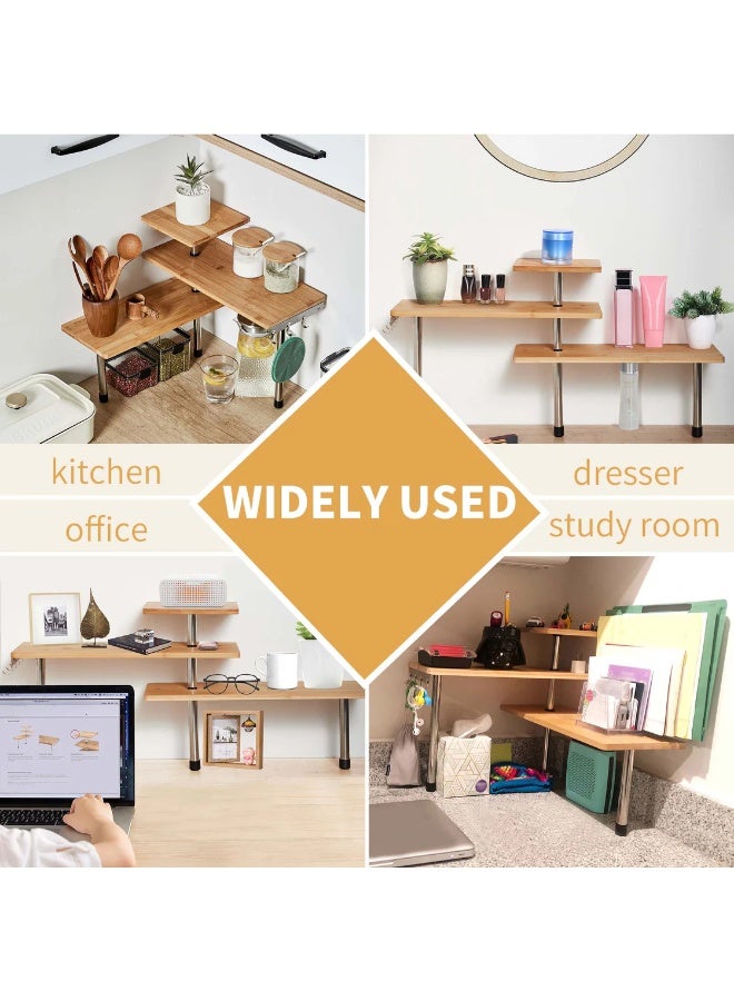 والالا رف زاوية متحرك من الخشب والمعدن مكون من 3 طبقات، منظم سطح الطاولة قابل للتعديل، رف التوابل، رف العرض المنزلي، رف تخزين مستحضرات التجميل للمنزل والمكتب - Image 5