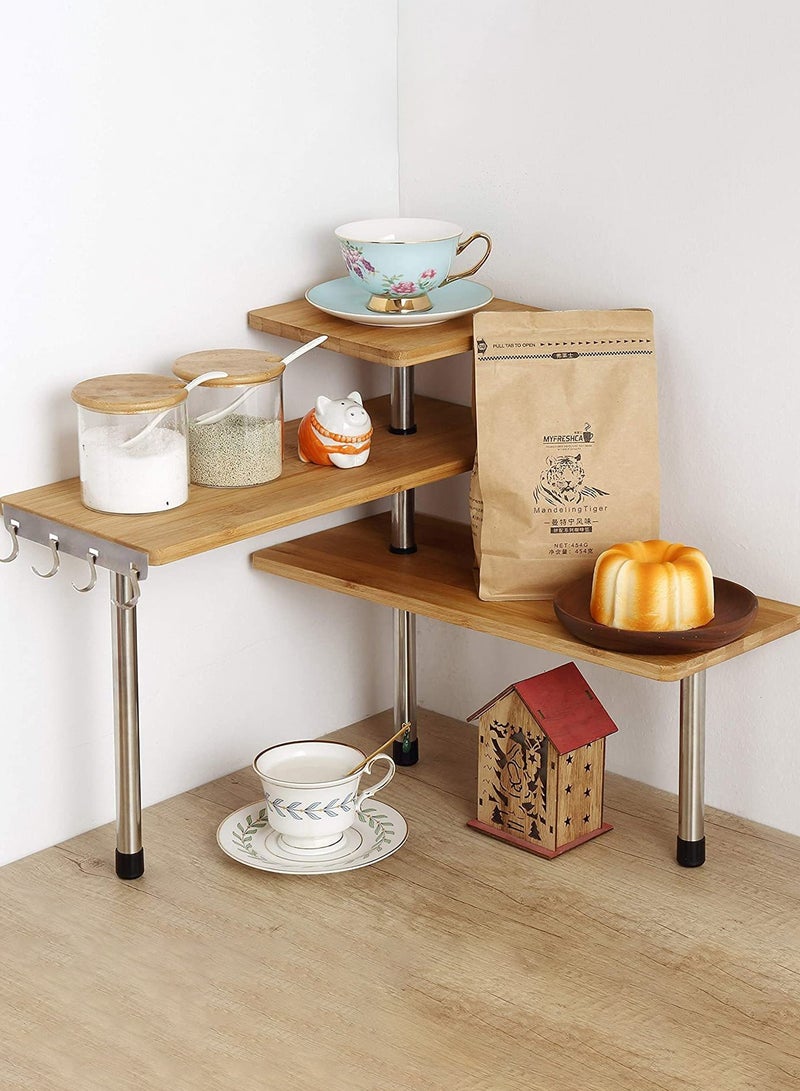 والالا رف زاوية متحرك من الخشب والمعدن مكون من 3 طبقات، منظم سطح الطاولة قابل للتعديل، رف التوابل، رف العرض المنزلي، رف تخزين مستحضرات التجميل للمنزل والمكتب - Image 1