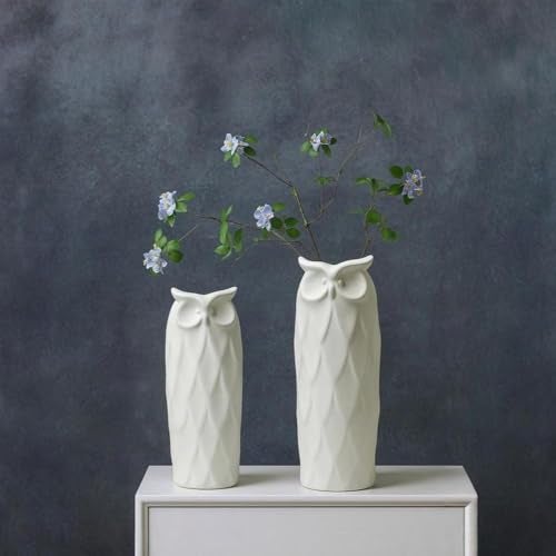 PUREZENTO SnowOwl White Ceramic Donut Vase 8.27 & 9.45 Inch - Set of 2 | Decorative Owl Shape Sculptural Vase for Dried & Fresh Flowers | Vases for Modern Home Decor, Living Room, Office Decor Ideas - Image 1