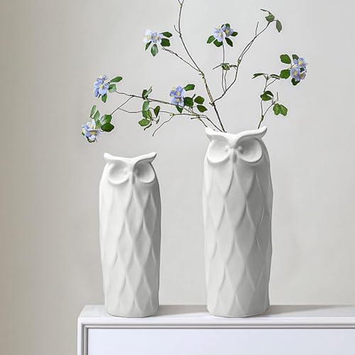 PUREZENTO SnowOwl White Ceramic Donut Vase 8.27 & 9.45 Inch - Set of 2 | Decorative Owl Shape Sculptural Vase for Dried & Fresh Flowers | Vases for Modern Home Decor, Living Room, Office Decor Ideas - Image 3