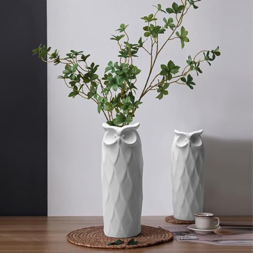 PUREZENTO SnowOwl White Ceramic Donut Vase 8.27 & 9.45 Inch - Set of 2 | Decorative Owl Shape Sculptural Vase for Dried & Fresh Flowers | Vases for Modern Home Decor, Living Room, Office Decor Ideas - Image 5