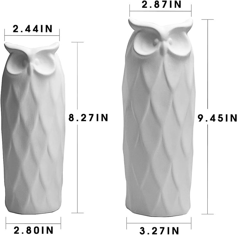 PUREZENTO SnowOwl White Ceramic Donut Vase 8.27 & 9.45 Inch - Set of 2 | Decorative Owl Shape Sculptural Vase for Dried & Fresh Flowers | Vases for Modern Home Decor, Living Room, Office Decor Ideas - Image 2