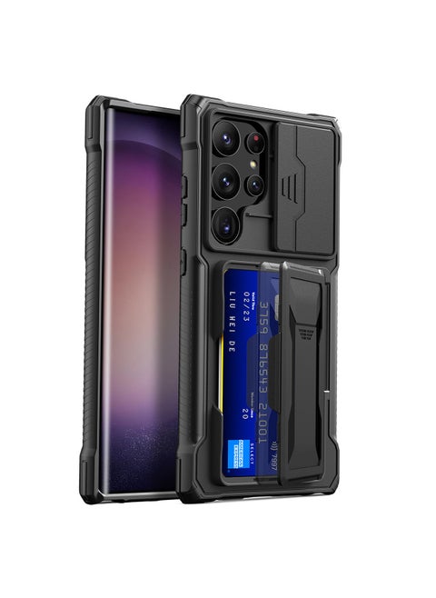 Samsung Galaxy S24 Ultra Case Cover with Wallet Card Holder Kickstand Anti-drop Waterproof Comfortable Touch Feel back Cover Support Wireless Charging Camera Len Protector Phone Shell Accessory