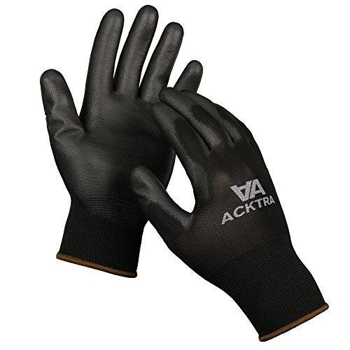 ACKTRA Ultra-Thin PU Safety WORK GLOVES 12 Pairs, WG002 White/White, Large - Image 2