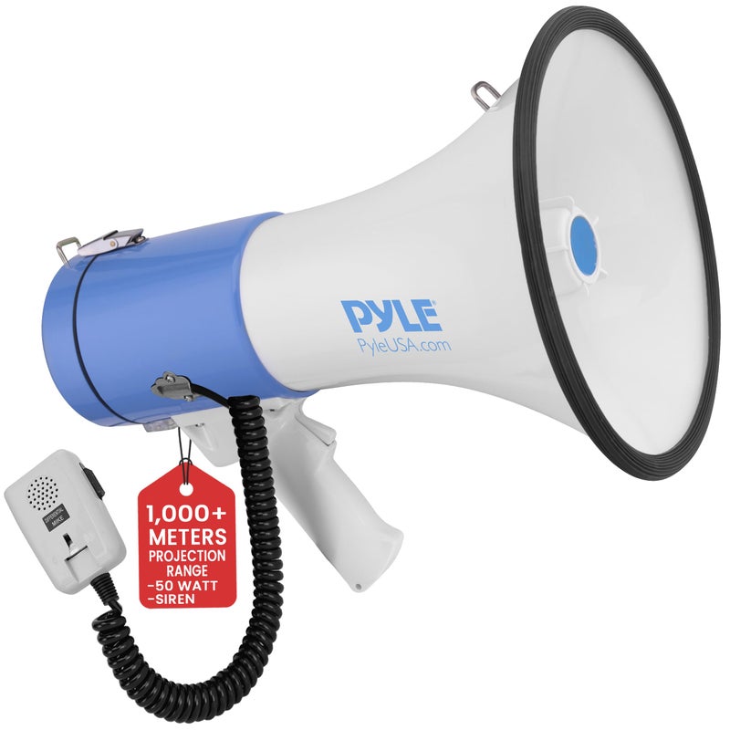 Pyle PYLE-PRO Portable Megaphone Speaker PA Bullhorn - Built-in Siren, 50W Adjustable Volume Control in 1200 Yard Range, Ideal for Any Outdoor Sports, Cheerleading Fans&Coaches or for Safety Drills-PMP50  - Image 1