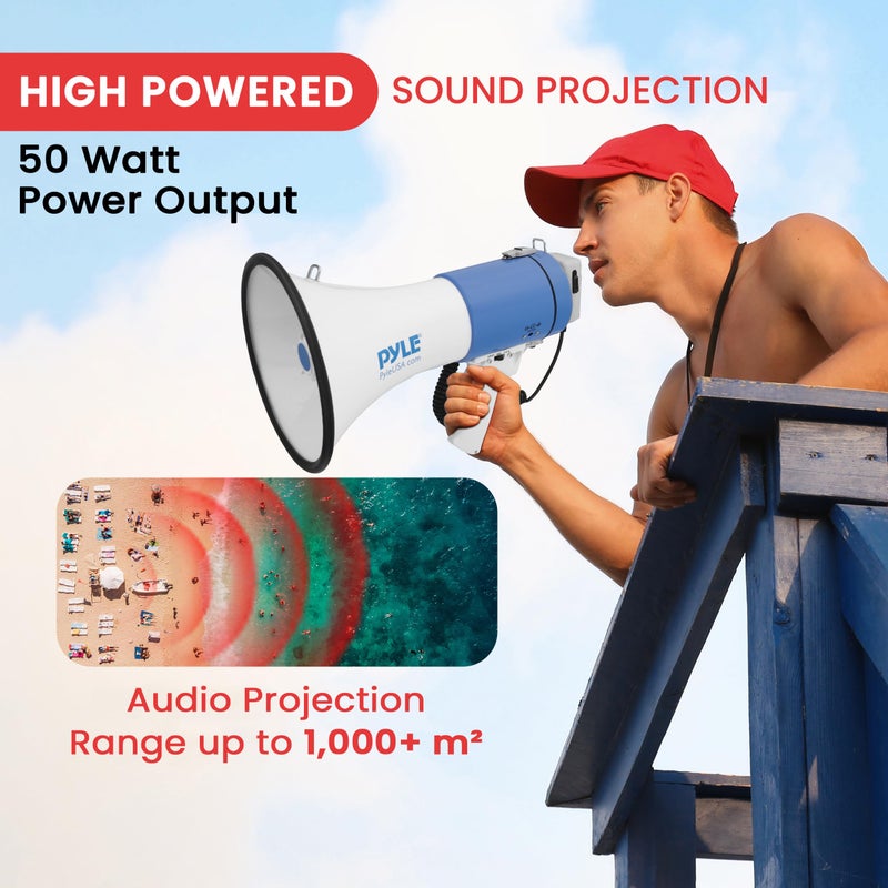 Pyle PYLE-PRO Portable Megaphone Speaker PA Bullhorn - Built-in Siren, 50W Adjustable Volume Control in 1200 Yard Range, Ideal for Any Outdoor Sports, Cheerleading Fans&Coaches or for Safety Drills-PMP50  - Image 2