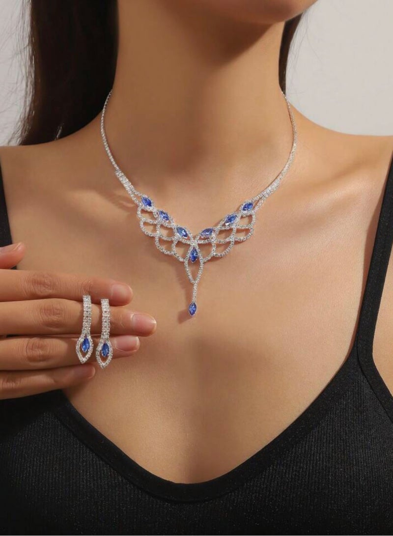 إيكوال طقم اكسسوارات نسائي شبيه ألماس مرصع بالزركون بتصميم أنيق ورائع - Image 1