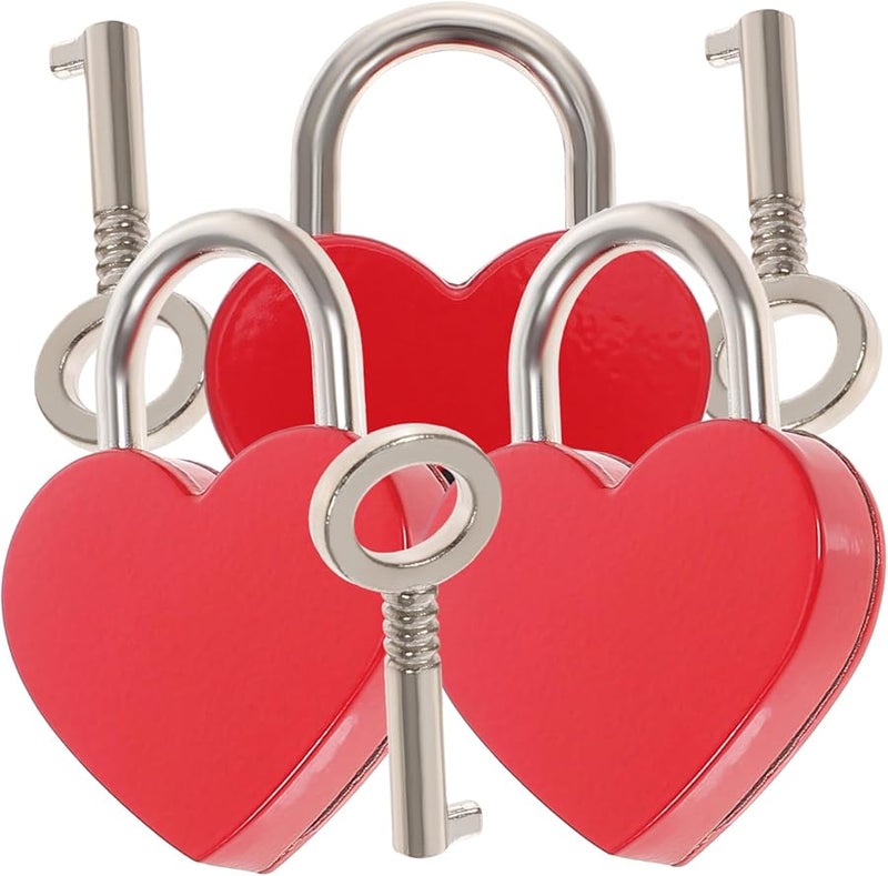 Tehaux Heart Shaped Padlock Key Set for Jewelry Box Luggage and Diary 3 Pieces Pink - Image 1