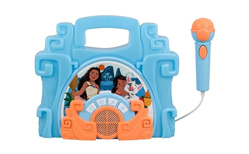 eKids Disney Moana Bluetooth Sing Along Boom Box with Microphone For Fans of Moana Toys Kids Karaoke Machine with Built in Music and Flashing Lights - Image 1