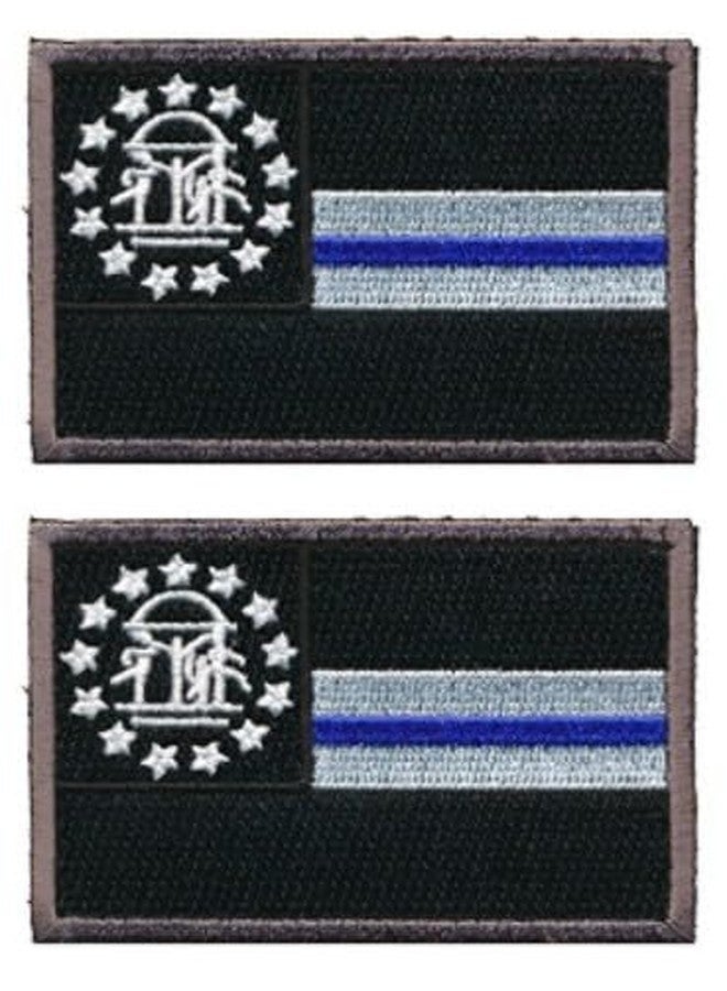 Georgia GA State Flag Thin Blue line Hook Fastener Patch (MTG1) 2 Piece for Jackets, Vests, Hats, Backpacks, and Tactical Gears.