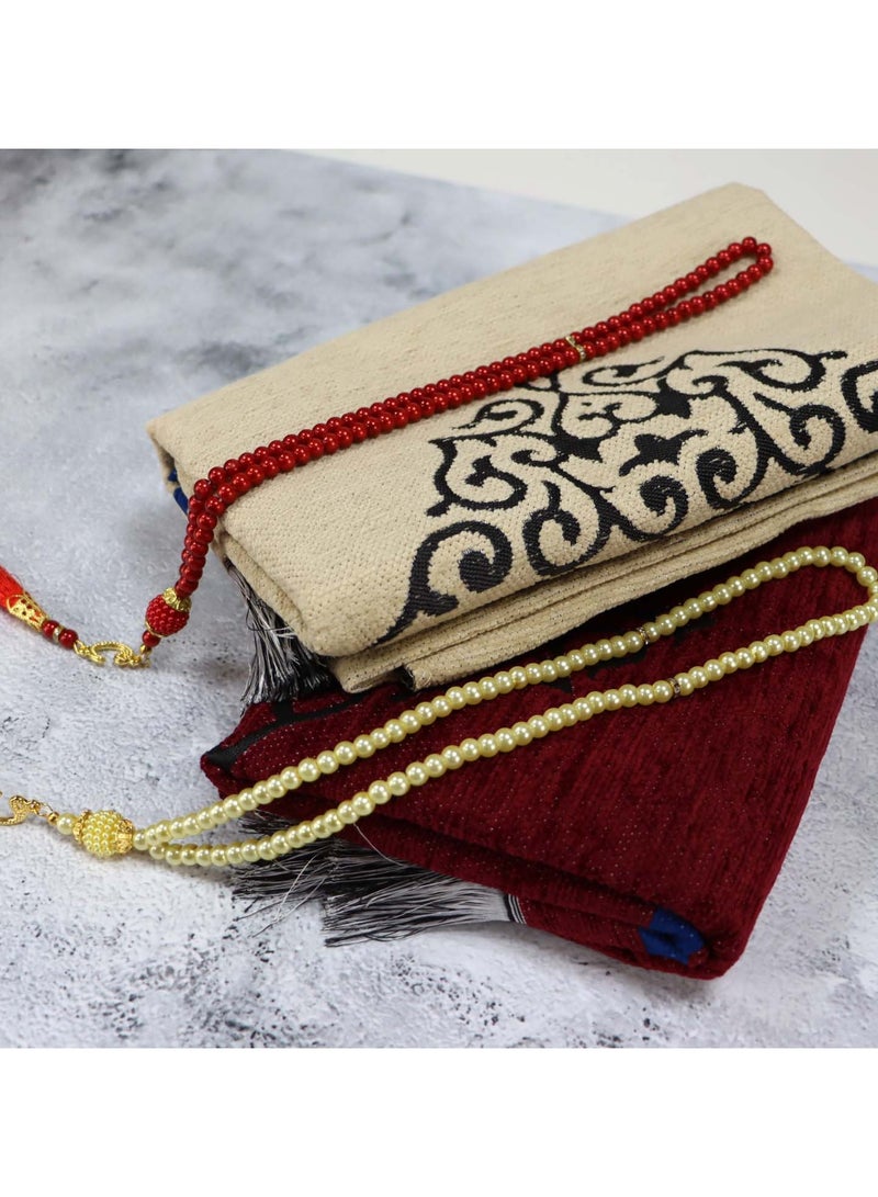 SUNDUS Sajda prayer rug for married couples 2 pieces in one box Red and brown - Image 4