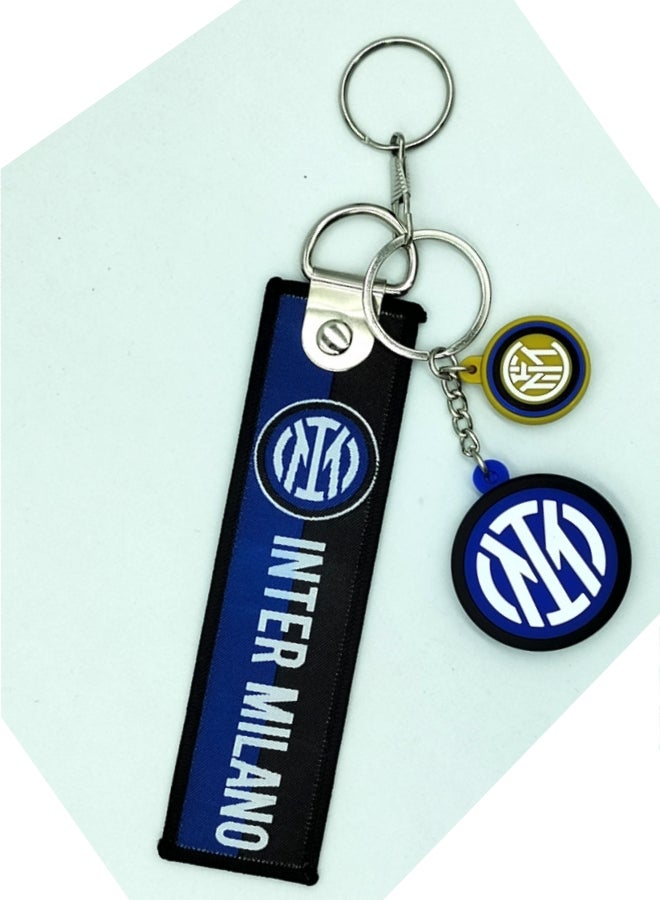 Double-sided PVC Soft Rubber Keychain D Buckle Webbing Inter Milan