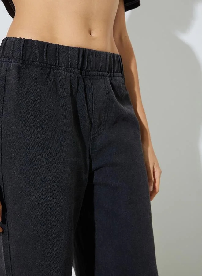 Styli Black Black Wide Leg Jeans with Elastic Waistband for Women | Best Price UAE