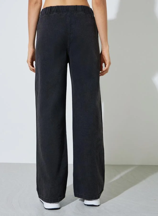 Styli Black Black Wide Leg Jeans with Elastic Waistband for Women | Best Price UAE