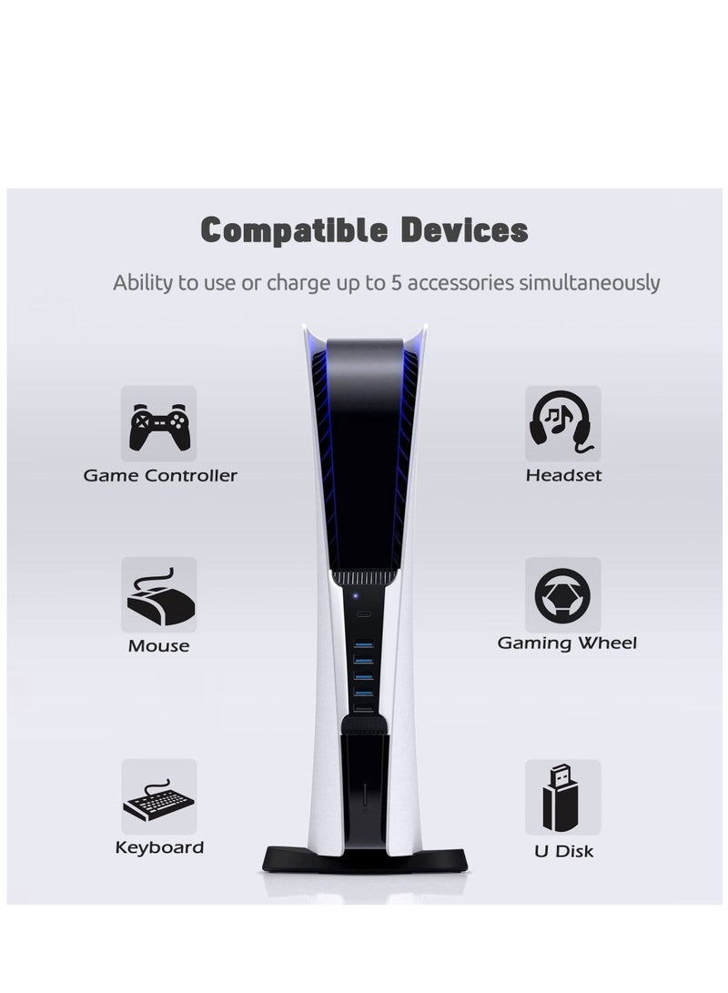 محول USB Hub لجهاز PS5 بـ 5 منافذ USB، يتناسب مع PS5، محول توسيع USB عالي السرعة مع محول شاحن Hub USB متوافق مع جهاز لعب Playstation 5 مع 4 منافذ USB + 1 منفذ شحن USB + 1 منفذ Type C. - Image 3
