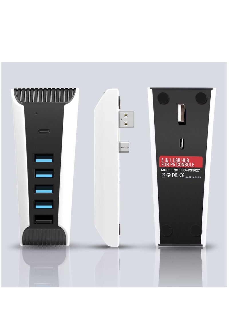 محول USB Hub لجهاز PS5 بـ 5 منافذ USB، يتناسب مع PS5، محول توسيع USB عالي السرعة مع محول شاحن Hub USB متوافق مع جهاز لعب Playstation 5 مع 4 منافذ USB + 1 منفذ شحن USB + 1 منفذ Type C. - Image 4