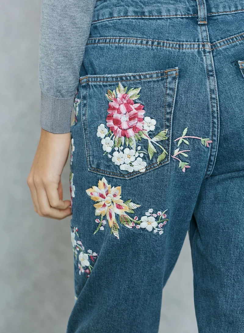TOPSHOP Embroidered Mom Jeans